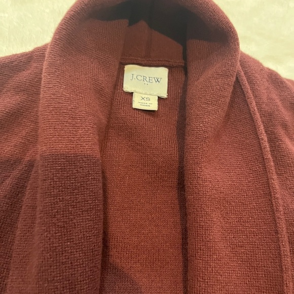J. Crew Cardigan Sweater Long Open Front Pockets Deep Red Women's XS - Picture 2 of 6
